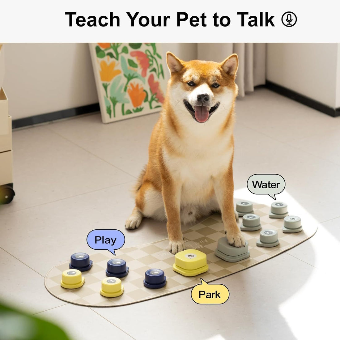 Dog Talking Buttons - 12-Pack Rechargeable Voice Recording Buttons With Mat