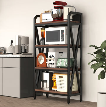 4-Level Metal And Wooden Kitchen Shelves