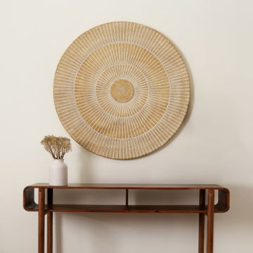 Handcarved Round Wheel Style Wood Wall Decor