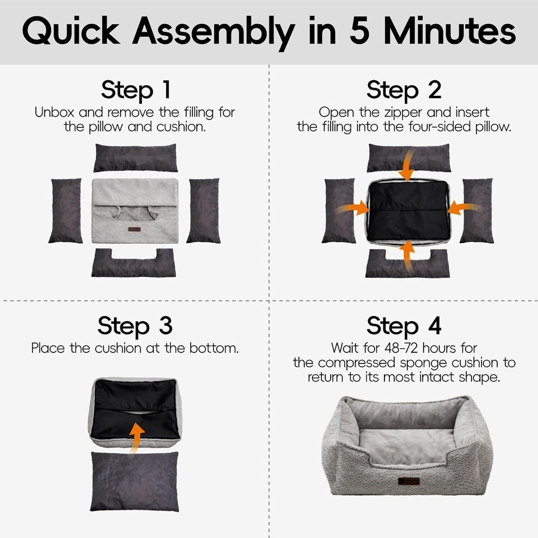Washable Rectangle Pet Bed With Anti-Slip Bottom