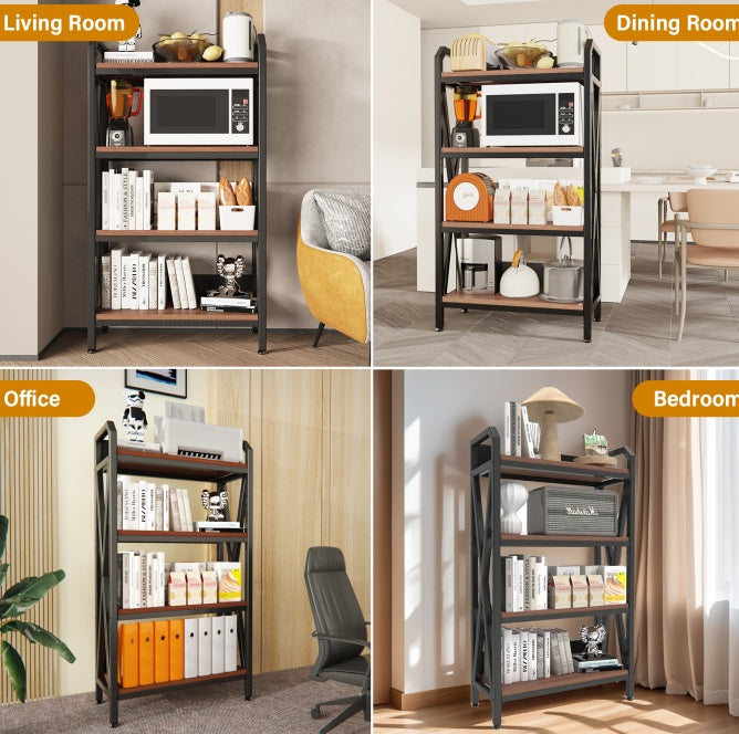 4-Level Metal And Wooden Kitchen Shelves