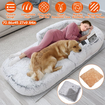 1Pc Large Foldable Human Size Dog Bed With Pillow